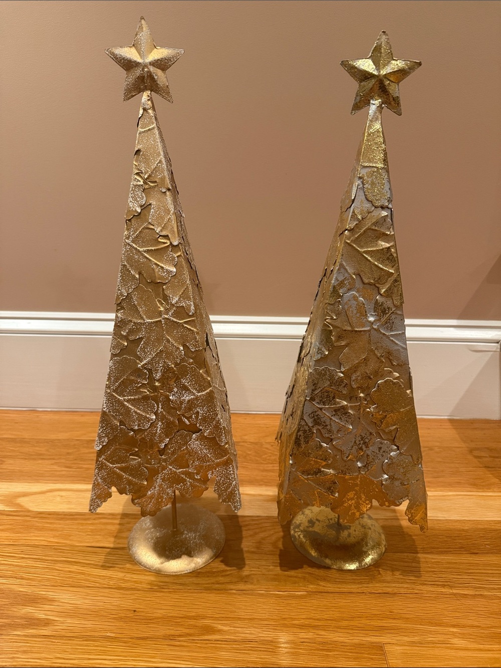 Set of 2 Gold Metal Holiday Tree Decor - Elegant Tabletop Accent | Mantel Decor